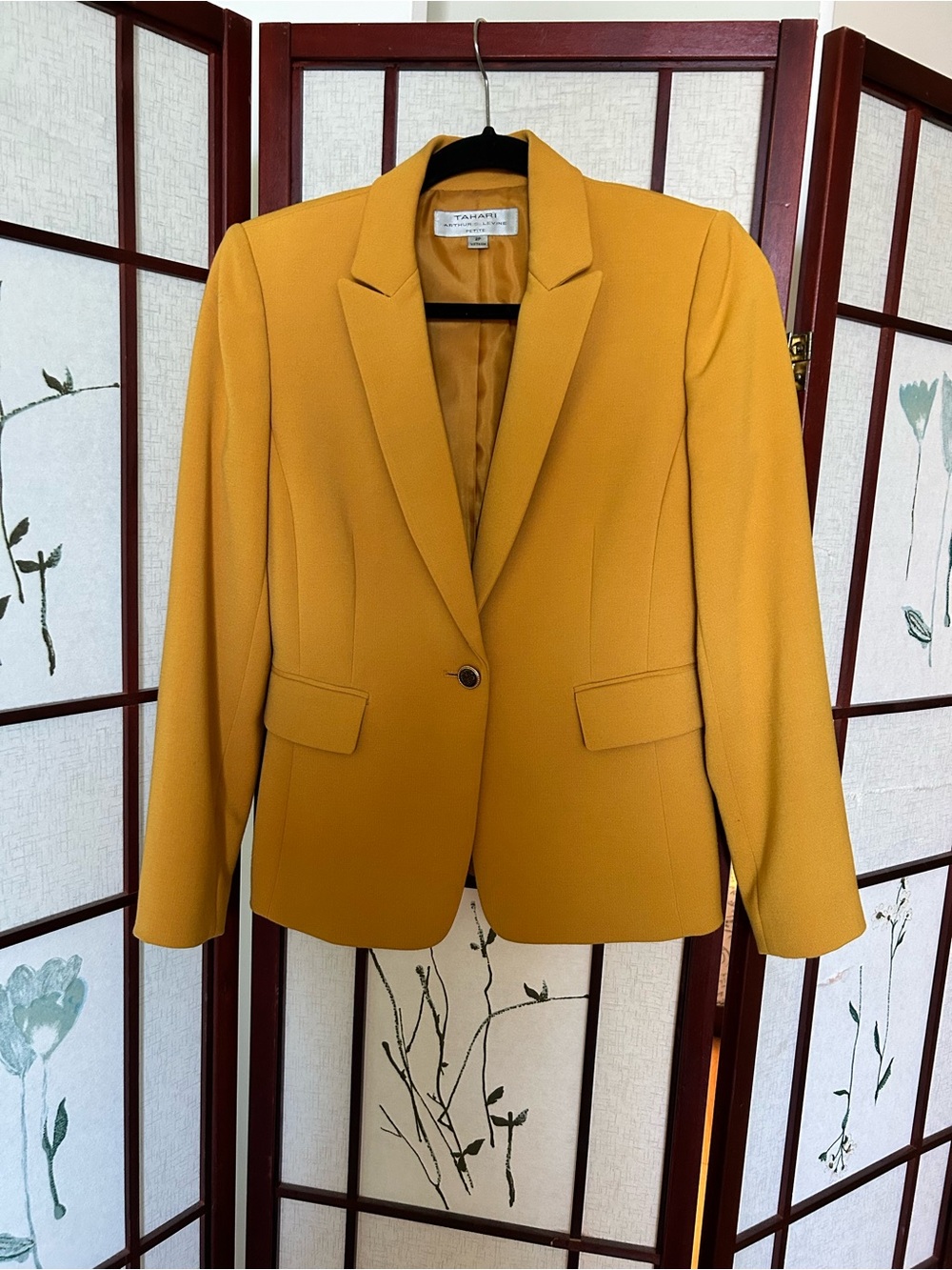 Tahari ASL Mustard Yellow Single-Button Blazer